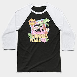 Sunny Summer Vibes with Pink Flamingo and Tropical Palms Baseball T-Shirt